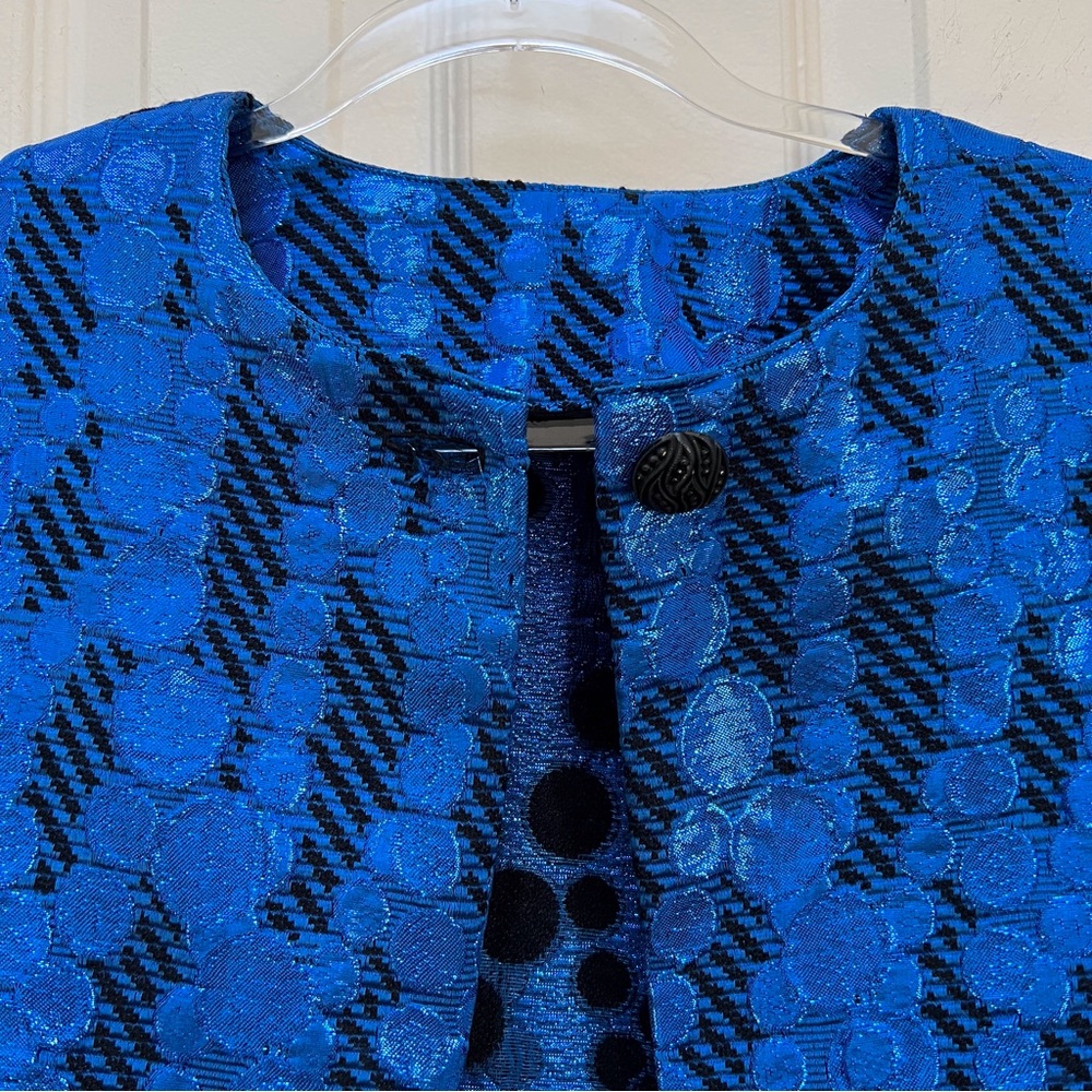 Blue Metallic Geometric Mod Blazer Vintage Handmade Holiday NYE Party Glam - Picture 4 of 9